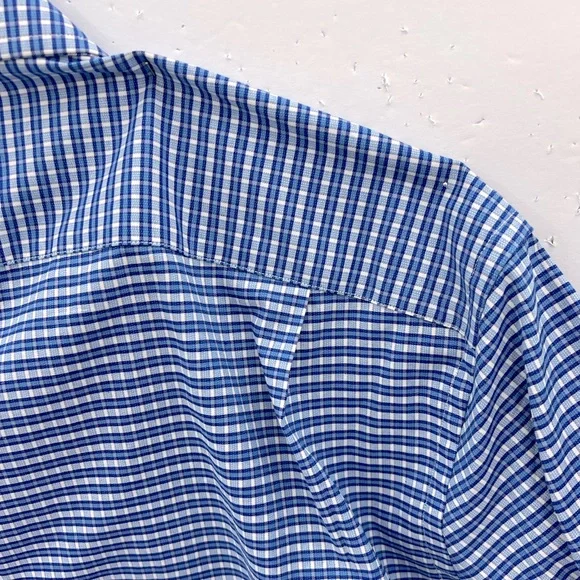 BEN SHERMAN, LONG SLEEVES MEN’S SHIRT, “XL 16,” BLUE AND WHITE SMALL CHECKERED - Picture 7 of 16